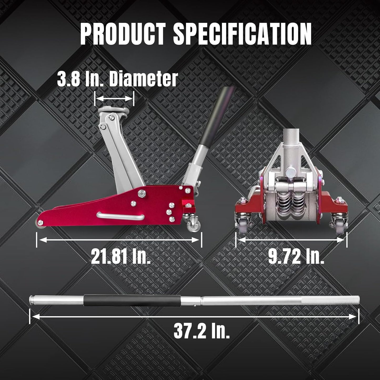BIG RED T815016L Torin Hydraulic Low Profile Aluminum and Steel Racing Floor Jack with Dual Piston Quick Lift Pump, 1.5 Ton (3,000 lb) Capacity, Red
