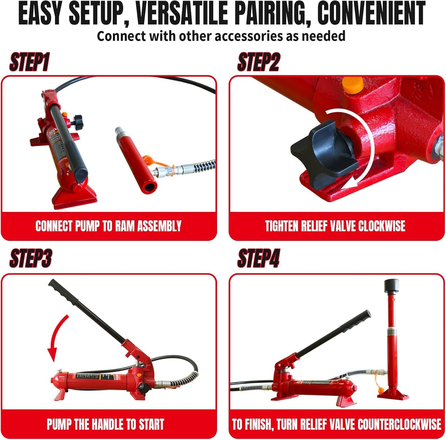 Big RED T70401S Torin Portable Hydraulic Ram: Auto Body Frame Repair Kit with Blow Mold Carrying Storage Case, 4 Ton (8,000 lb) Capacity