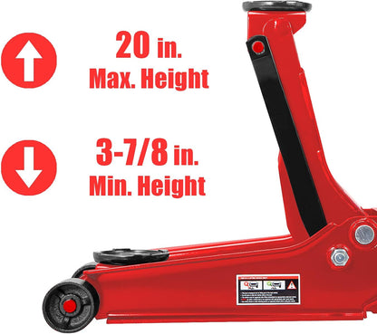 BIG RED T84007 Torin Hydraulic Low Profile Service/Floor Jack with Dual Piston Quick Lift Pump, 4 Ton (8,000 lb) Capacity, Red